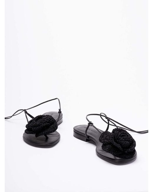 Magda Butrym Black Flower Flat Sandals