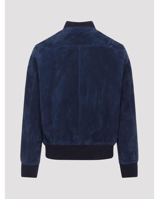 Tom Ford Blue Soft Suede Bomber for men