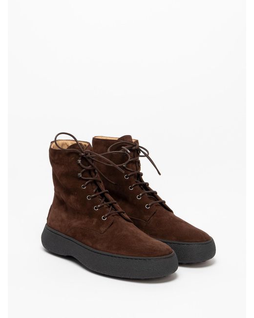 Tod's Brown Lace-Up Leather Ankle Boots for men