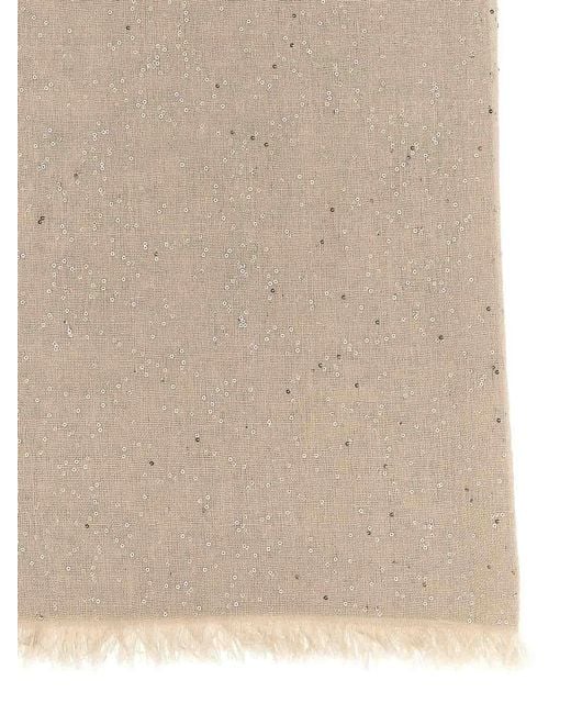 Brunello Cucinelli White Micro Sequin Scarf