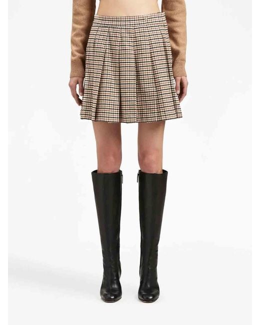 Palm Angels Natural Checked High-Waisted Mini Skirt