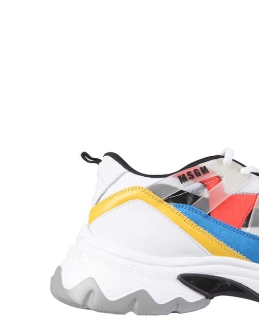 MSGM White Panelled Lace-Up Sneakers for men