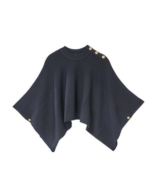 Karl Lagerfeld Blue Rib Knit Poncho