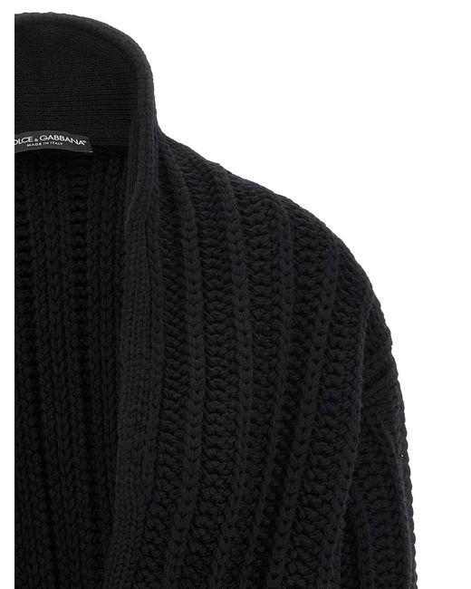 Dolce & Gabbana Black Coarse Wool Cardigan