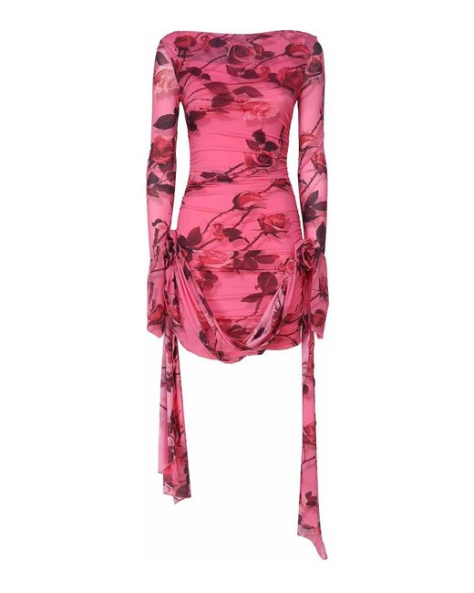 Blumarine Red Short Jersey Dress In Rose Torchon Print