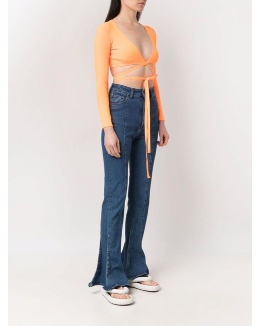 MSGM White Wrap Knitted Crop Top