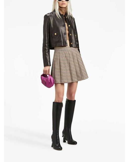 Palm Angels Natural Checked High-Waisted Mini Skirt