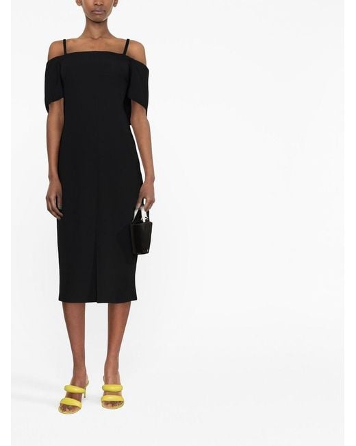 Victoria Beckham Black Off-Shoulder Midi Dress