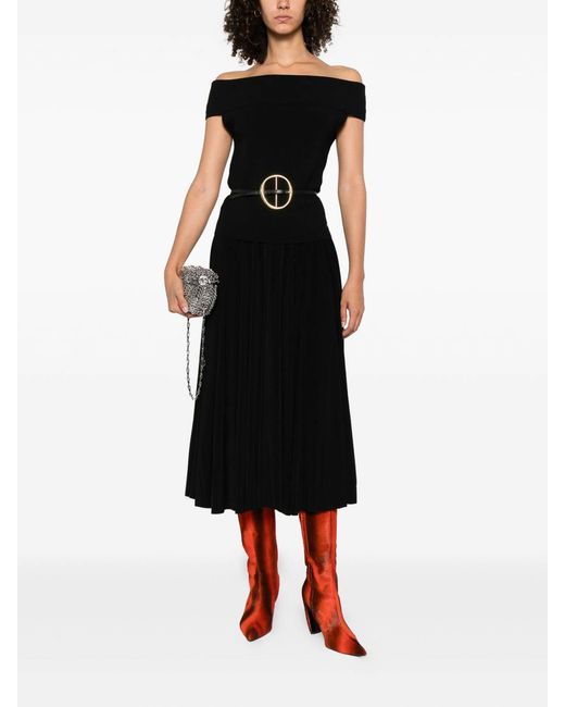Norma Kamali Black Pleated Midi Skirt