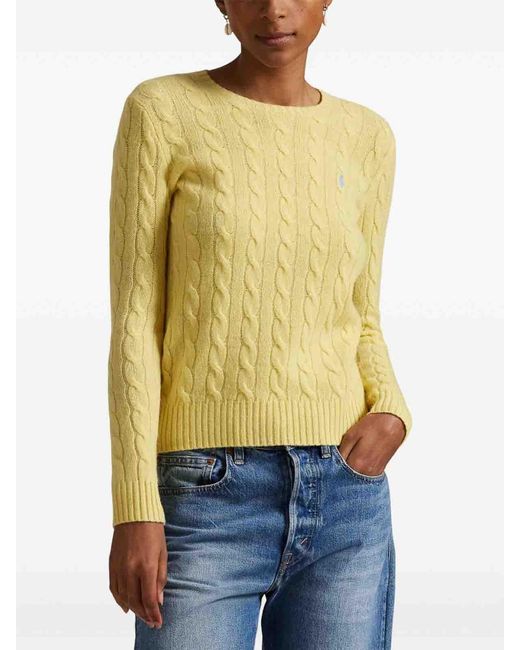 Polo Ralph Lauren Yellow Cable Wool-Cashmere Crewneck Jumper