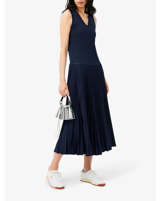 Lacoste Blue Sleeveless Pleated Long Dress