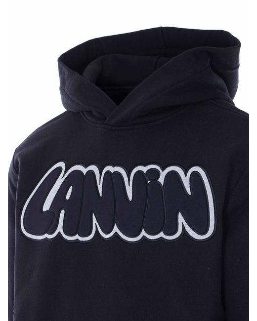 Lanvin Blue Hoodie Wigth Patch Logo On The Front for men