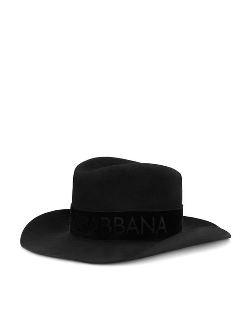 Dolce & Gabbana Black Dg Logo Felt Fedora Cap