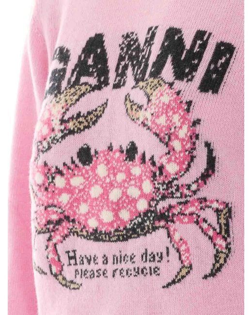 Ganni Pink Graphic Wool Sweater