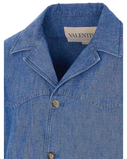 Valentino Garavani Blue Denim Shirt With Frontal Buttons Closure for men