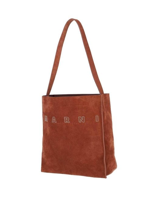 Marni Brown Suede Logo Tote Bag