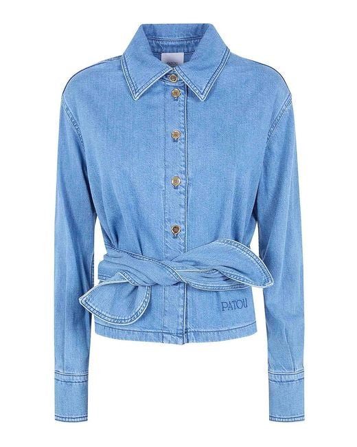 Patou Blue Long Sleeves Knot Shirt