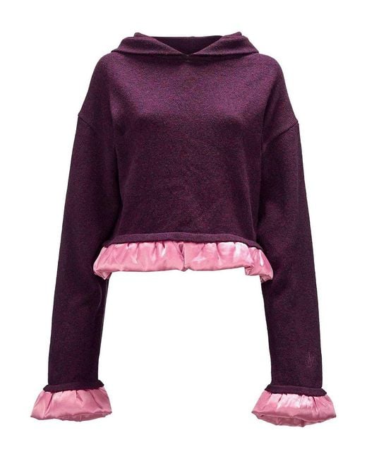 J.W. Anderson Purple Satin-Trimmed Cropped Hoodie