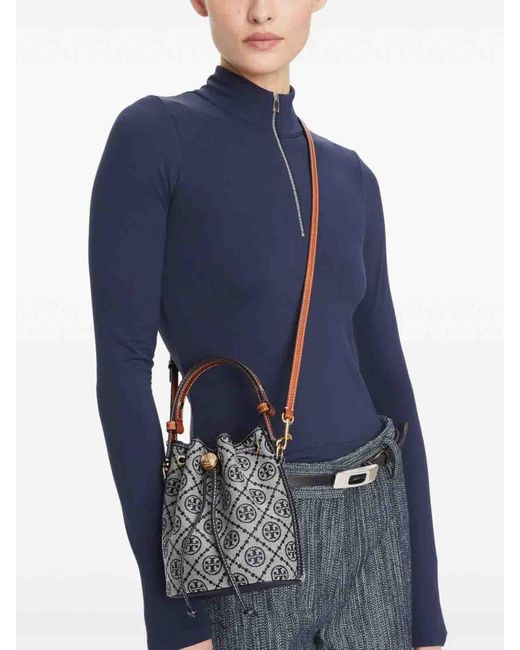 Tory Burch White T Monogram Mini Bucket Bag