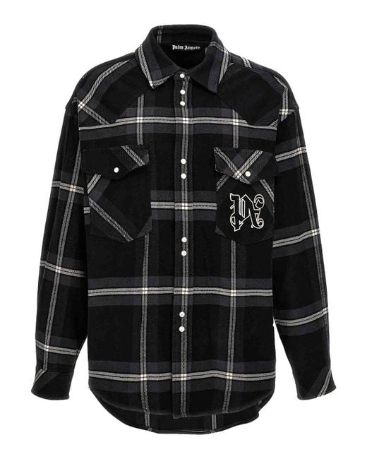 Palm Angels Black Monogram Check Overshirt for men