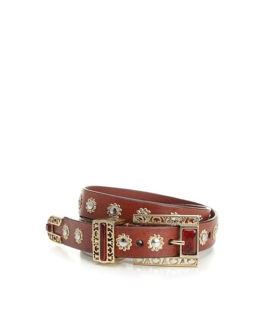 Golden Goose Deluxe Brand Brown Leather Belt With Floral Studs