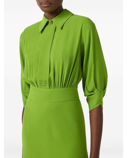 Elisabetta Franchi Green Viscose Georgette Ruffled Midi Dress