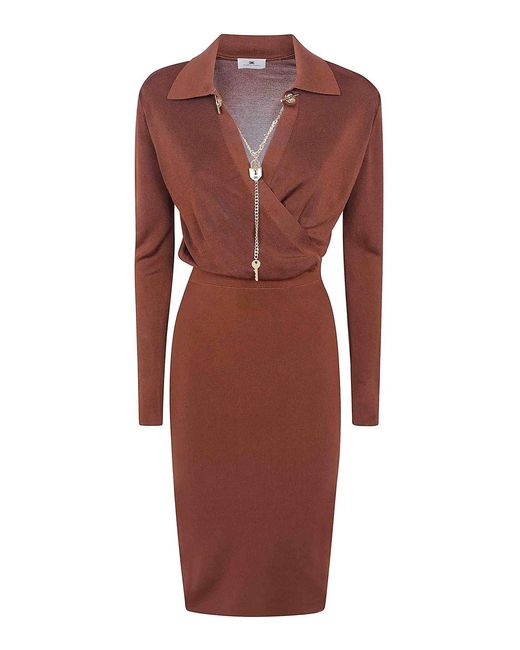 Elisabetta Franchi Red Knitted Midi Dress