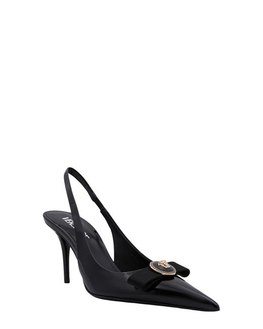 Versace Black Patent Leather Slingback Gianni Bow