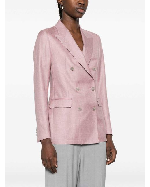 Tagliatore Pink Double-Breasted Wool Blazer