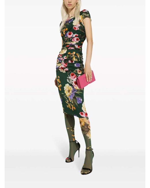Dolce & Gabbana Green Floral Print Dress
