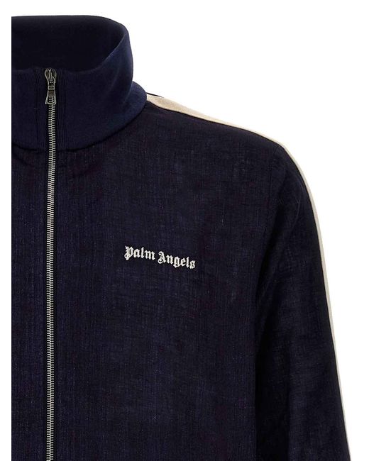 Palm Angels Blue Classic Logo Linen Track Sweatshirt for men