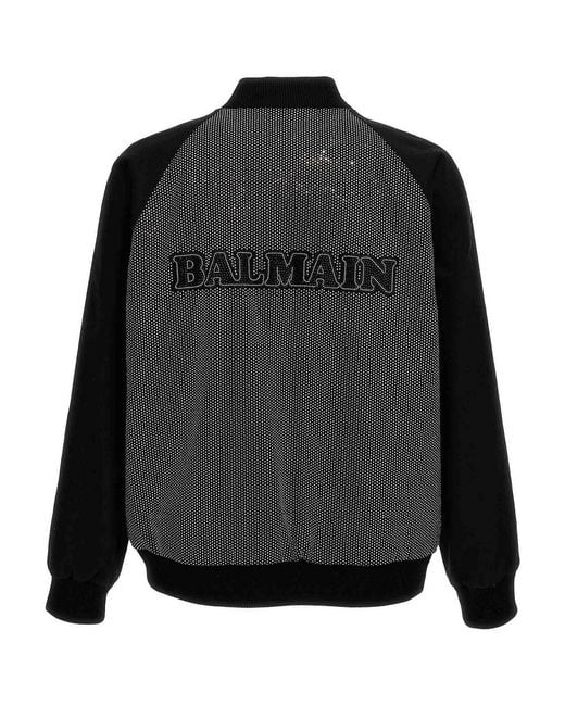 Balmain Black Rhinestone Bomber Jacket for men