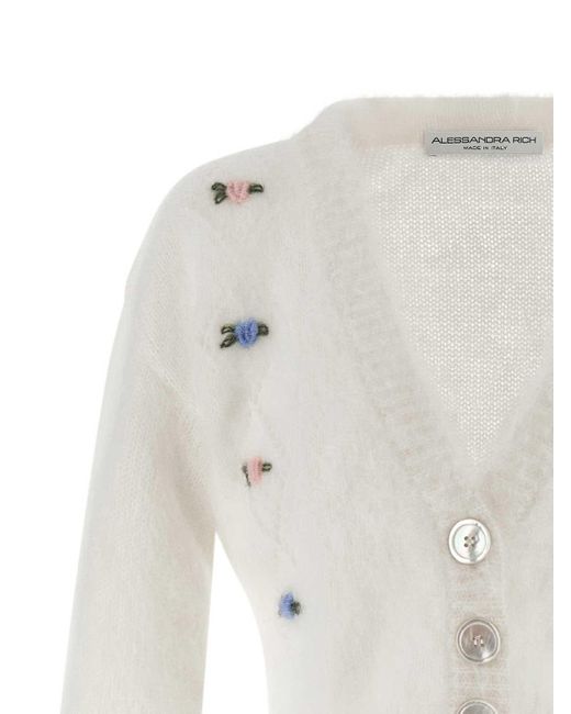 Alessandra Rich White 'Carded Mohair' Cardigan