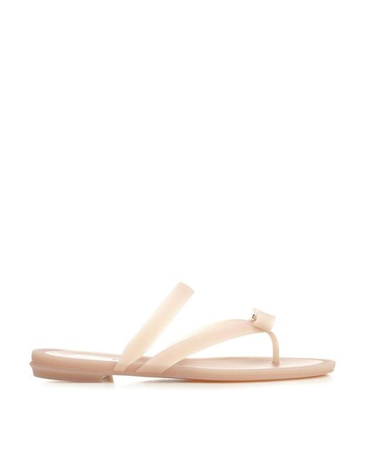 Ferragamo Natural Vara Flip-Flops With Jelly Bow