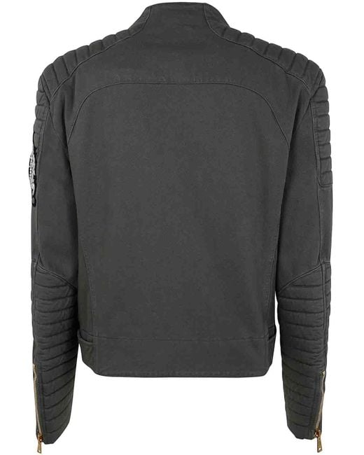 Balmain Black Denim Biker Jacket W/ Patch for men