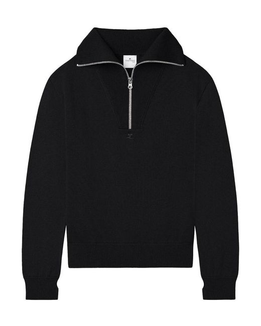 Courreges Black Merino Wool Sweater With Zipper