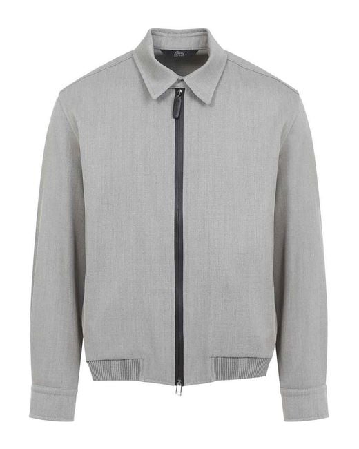 Brioni Gray Zip-Up Blouson Jacket for men