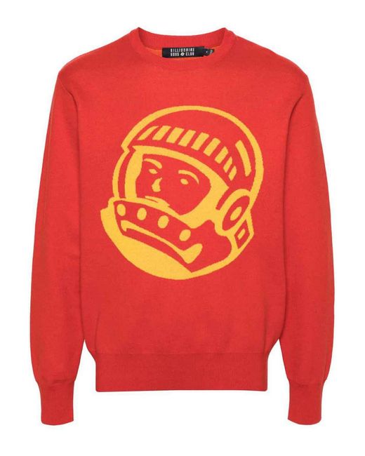 Billionaire Red Embroide Cotton Crewneck Sweater for men