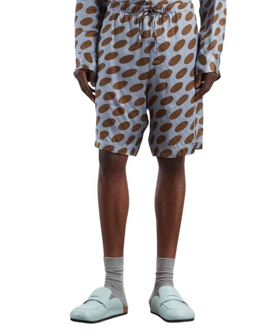 Dries Van Noten Blue Printed Twill Swimshorts for men