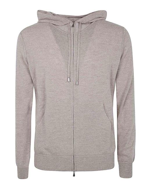 FILIPPO DE LAURENTIIS Gray Long Sleeves Cashmere Wool Full Zip Hoodie for men