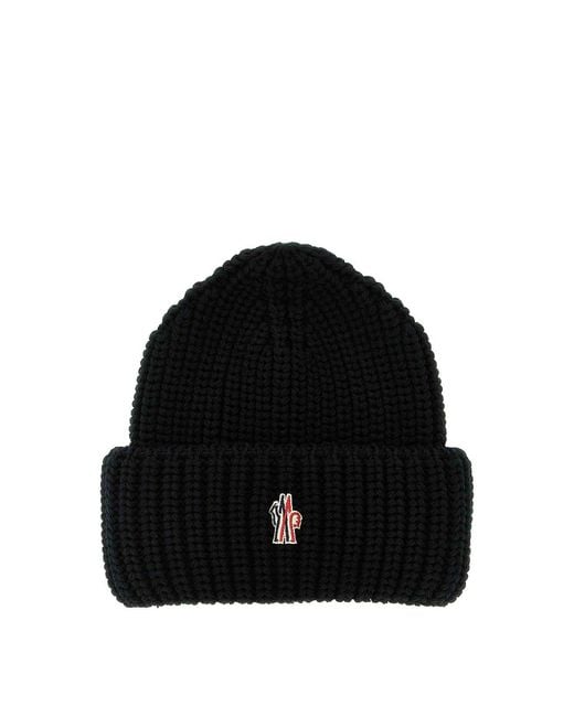 Moncler Black Logo Patch Beanie for men