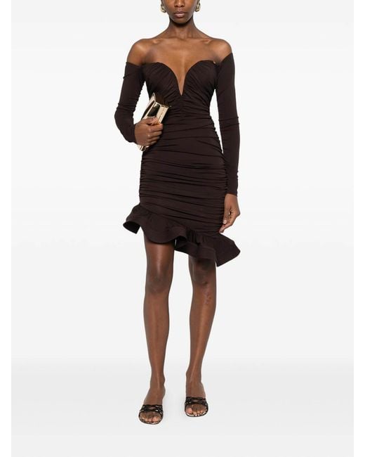 Elisabetta Franchi Brown Short Dress With Ruffles