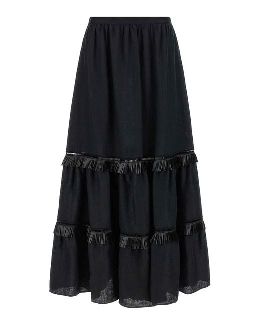 Kiton Black Fringed Skirt