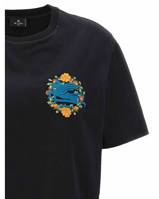 Etro Black Logo Embroidery T-Shirt