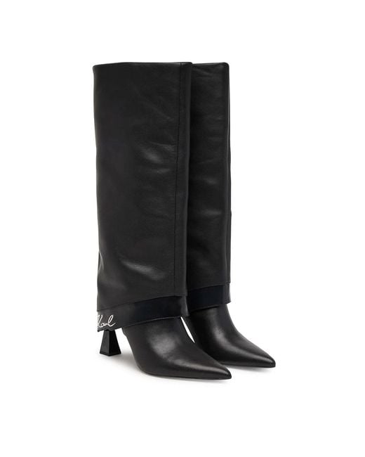 Karl Lagerfeld Black Debutante Fold Hi Leg Boot