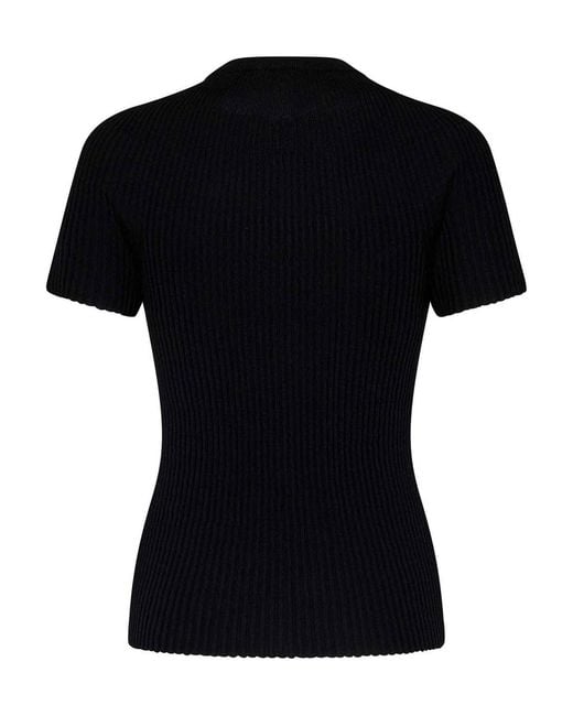 Balmain Black Extrafine Merino Wool Crewneck Top