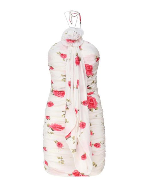 Magda Butrym White Wrap Dress With Ruched Floral Applique