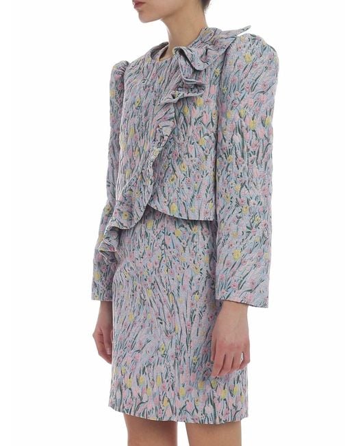 Vivetta Gray Erba Embroidered Jacket With Pastel Flowers