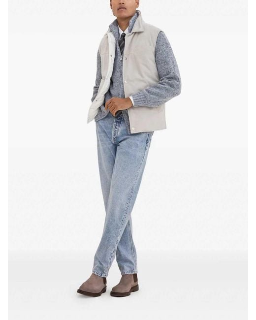 Brunello Cucinelli White Padded Leather Vest for men