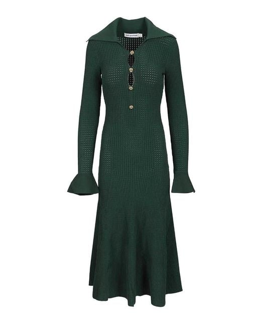 Self-Portrait Green Kknitted Midi Dress
